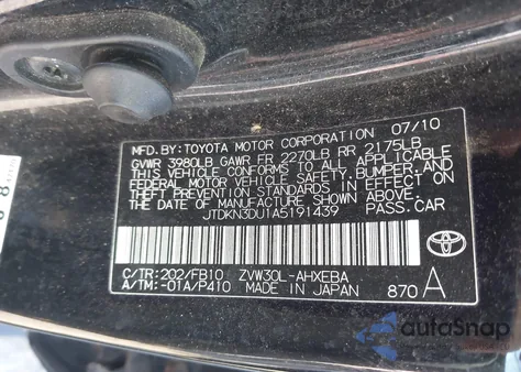 2010 Toyota Prius Ii z USA, uszkodzony, nr VIN JTDKN3DU1A5191439
